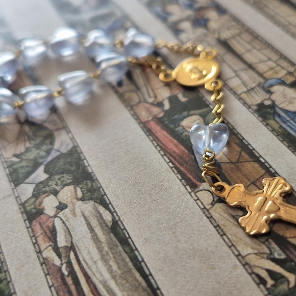 Rosary - Mini Rosarynone Deacada With Blue Hearted Beads - Picture 5 of 8
